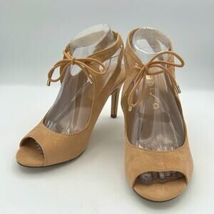 UNISA UNMARRIS ballet pink nude peep toe heels adjustable ankle tie size 8.5